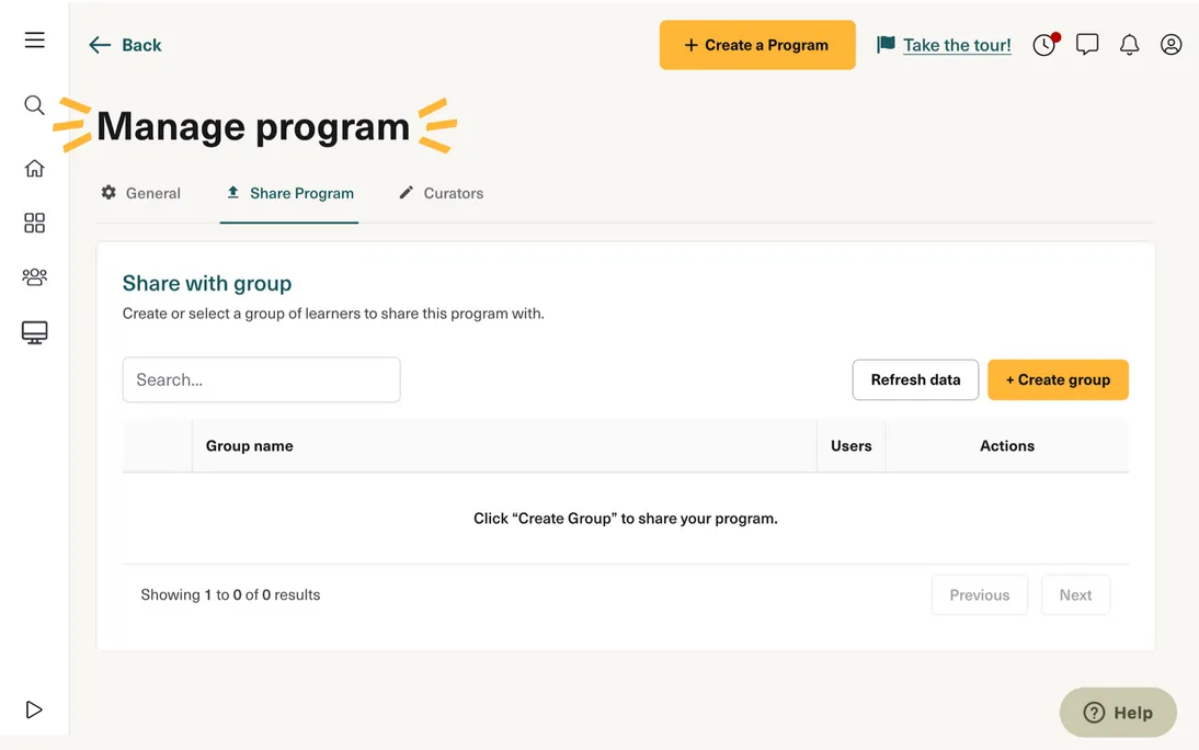 New program sharing workflow and the ability to disable users
