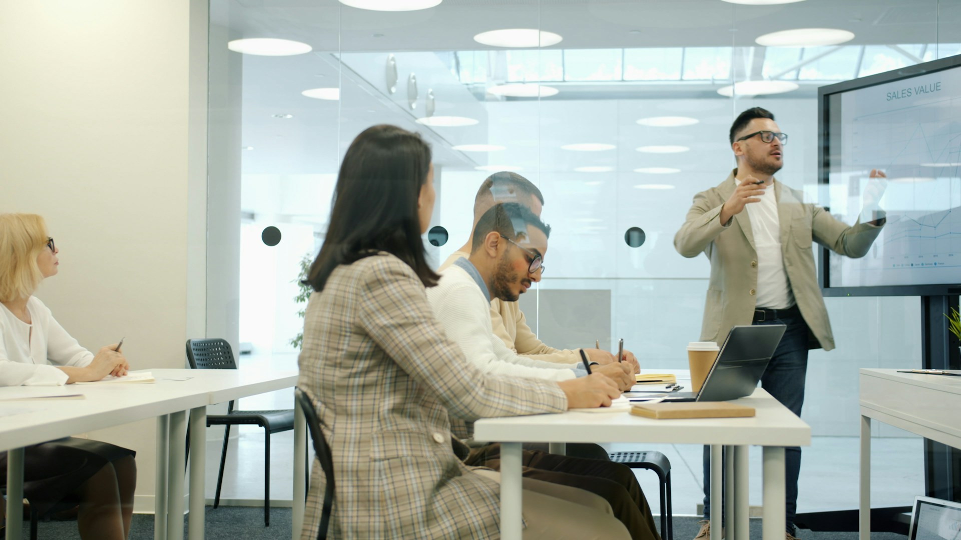Colleagues reviewing a training program together